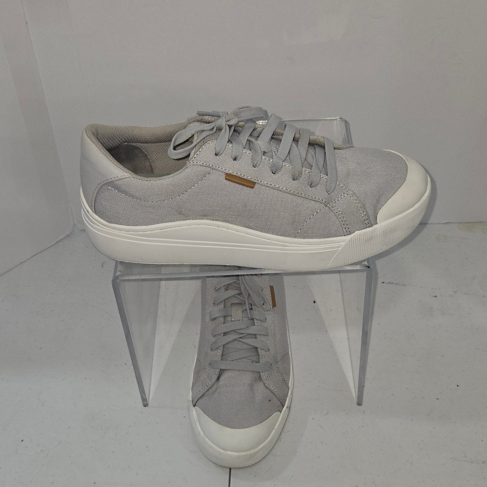 Dr Scholls Time Off Womens 10M Grey Canvas Platform Lace Up Sneakers Shoes
